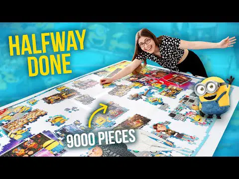 Halfway through the 9000 Piece Minions Puzzle (My biggest puzzle yet!)